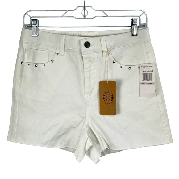 NWT MASON & BELLE White Denim Studded Cut Off Hi-Rise Shorts Size 6 / 28 Casual - Picture 1 of 12